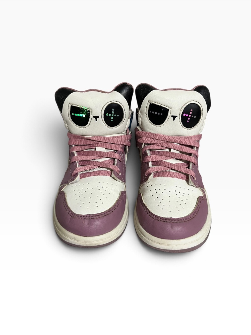 Jordan Kids High-Top Sneakers in Mauve Pink and White with Cat Face